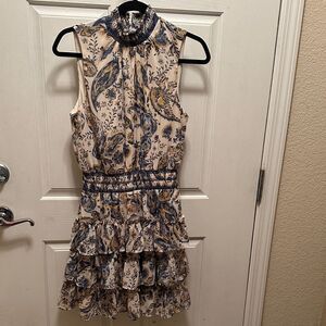 MSK Sleeveless Floral Mini Dress - Blue and Cream Smocked waist Size M